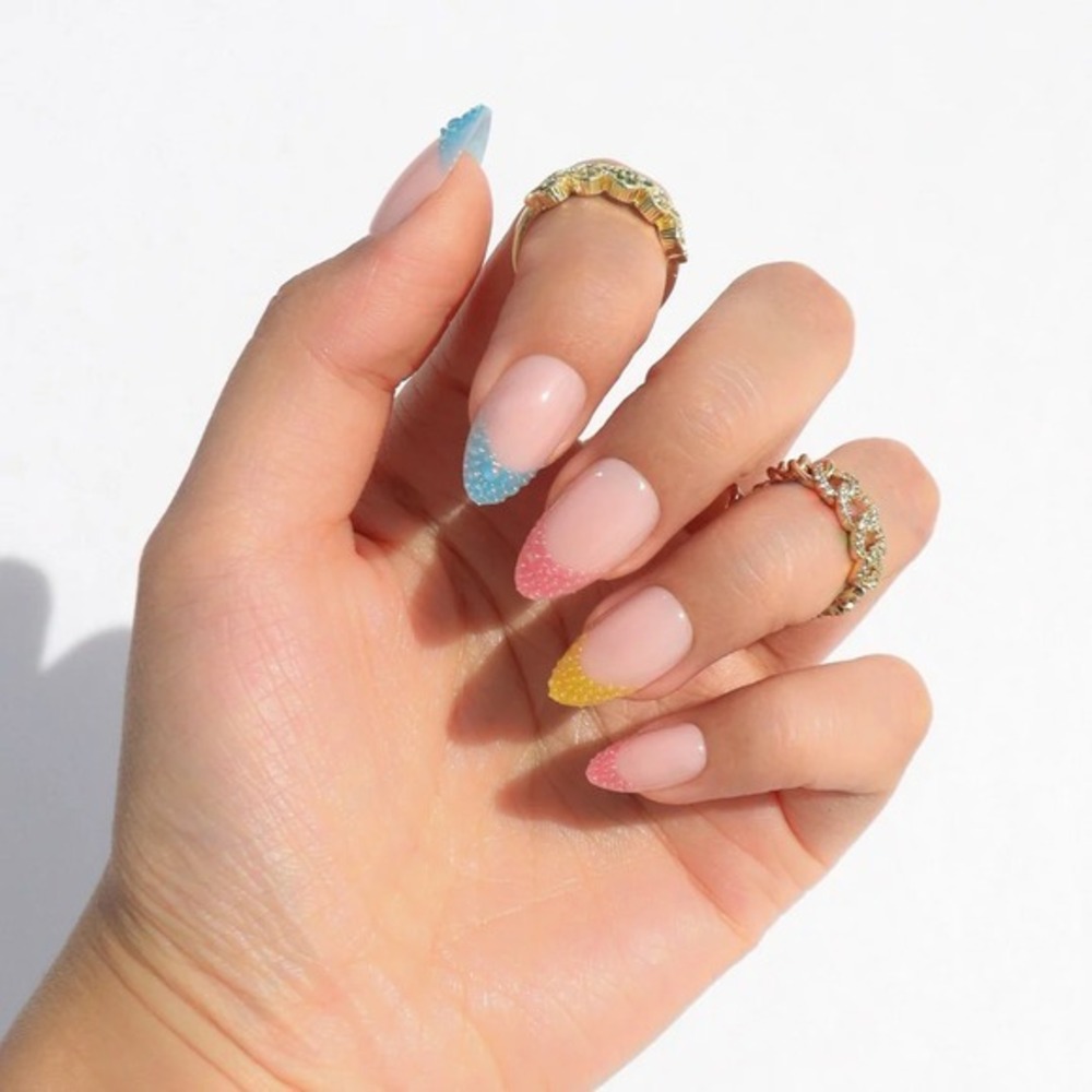Nail Reformation 32 Press On Nails Kit Multi Color 3D French Tip Almond